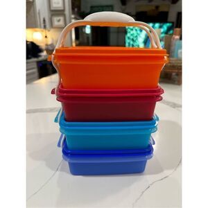 Tupperware Square Away Containers Set of 4 Stackable Discontinued Colors